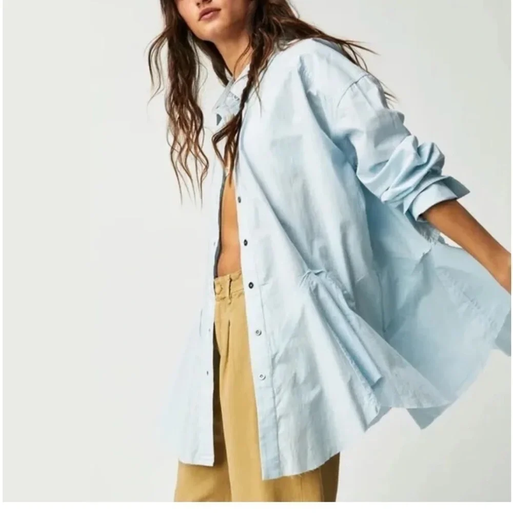 FREE PEOPLE We the Free Freya Poplin Tunic in Lake Life NWT